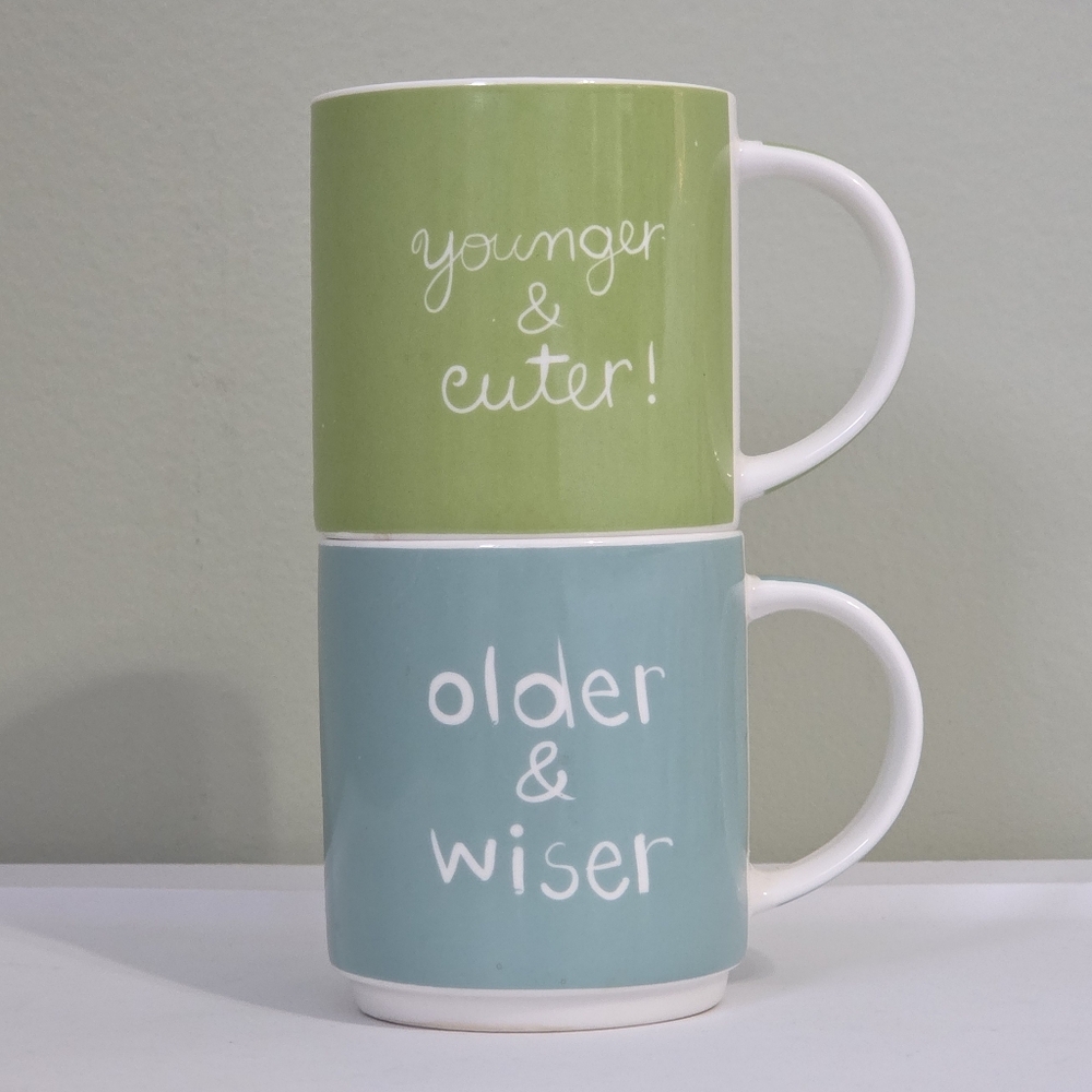 Wendy Tancock 🐣🦉 Older & Wiser + Younger & Cuter Mug Set(2) Pastel Cottagecore